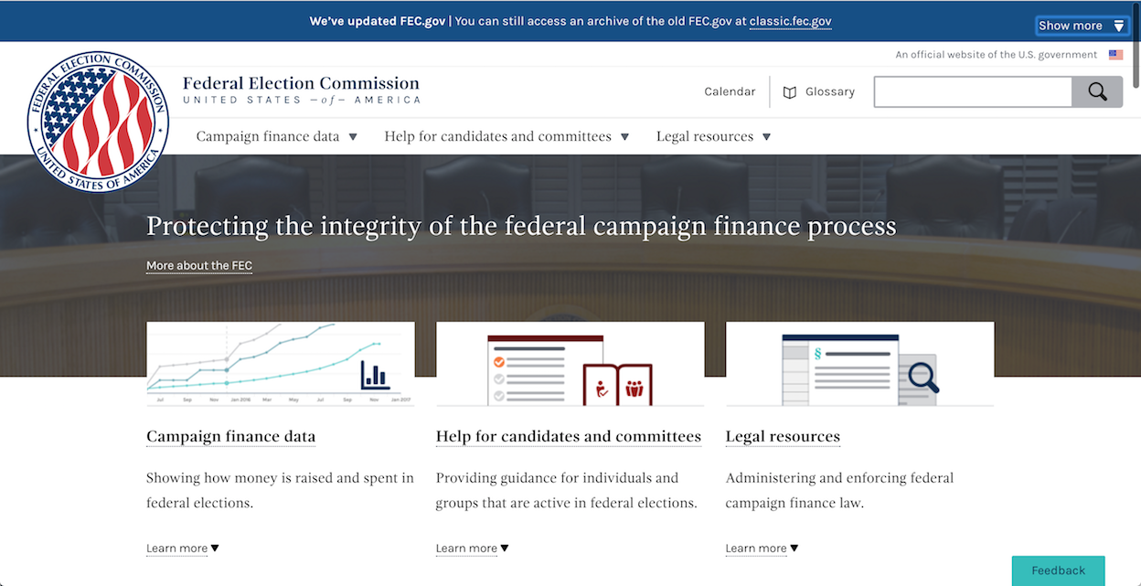 the new cloud.gov hosted fec homepage