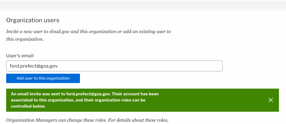 The user invitation screen with notification