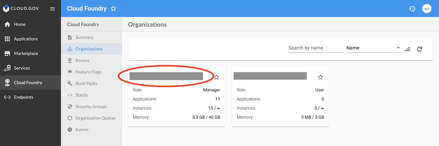 Click on the box of the organization that you want to manage users for.