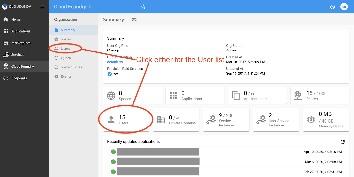 Click on either Users in the secondary left menu that appears or the box labeled Users in the bottom center of the screen.