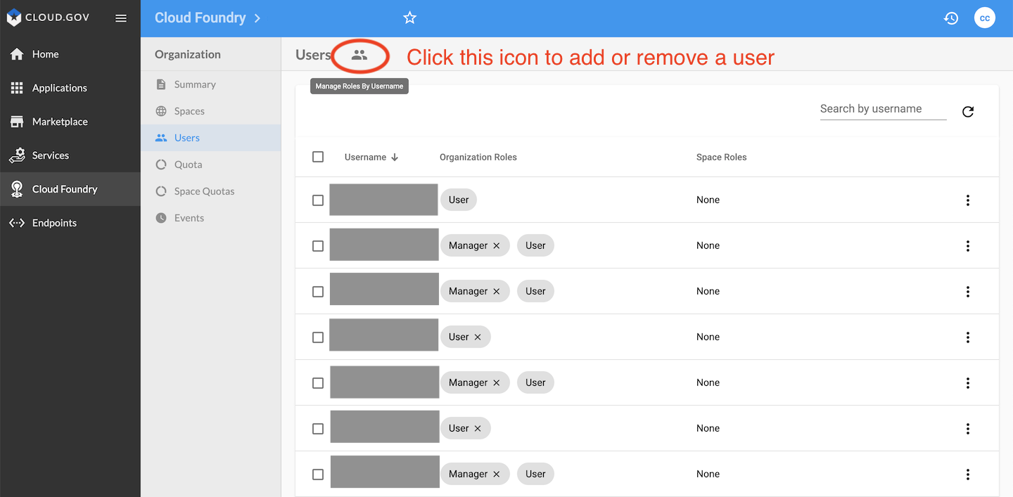 Click on the Manage Roles by Username icon toward the top of the screen.