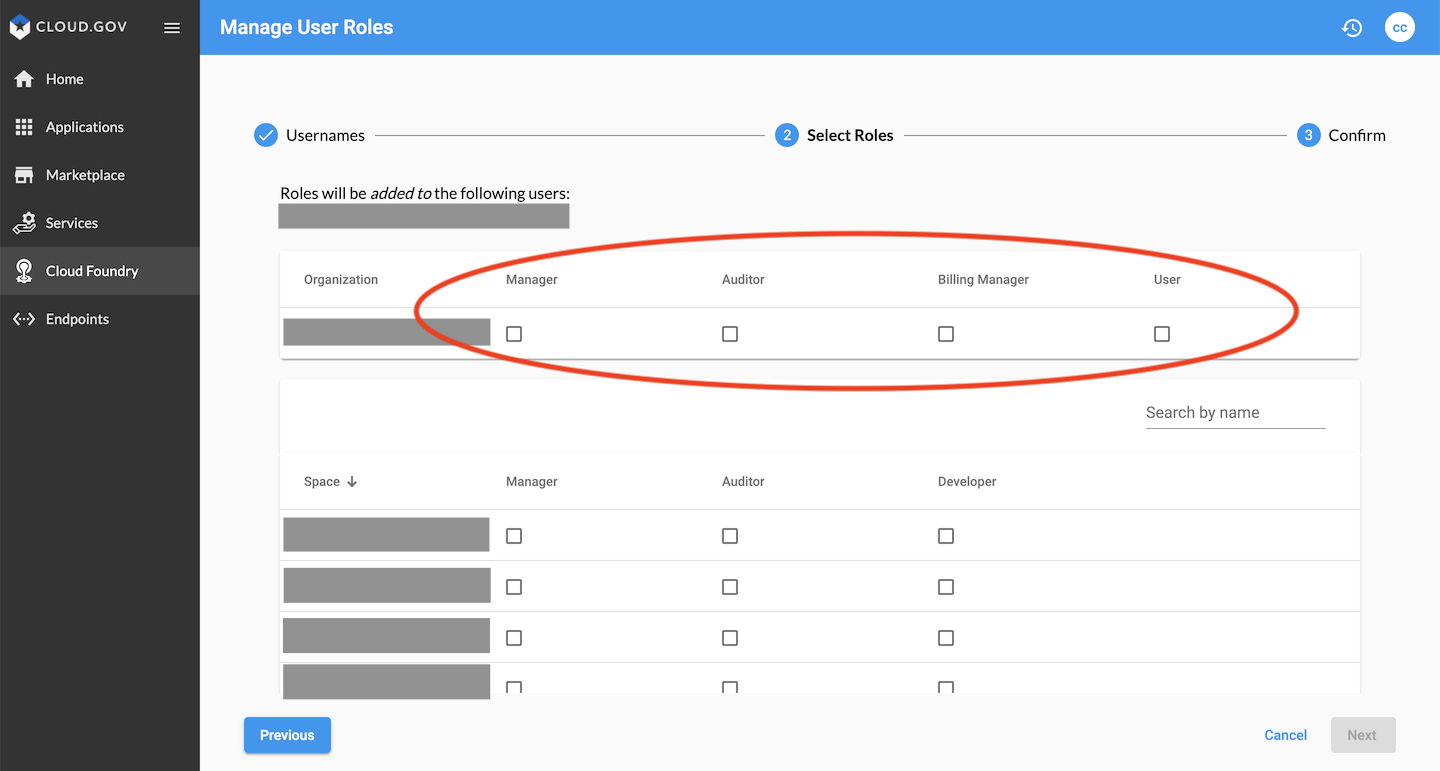 Select the roles that you would like to add or remove from the user. You may also set roles for any spaces within the organization that you would like to add or remove them from on this screen.