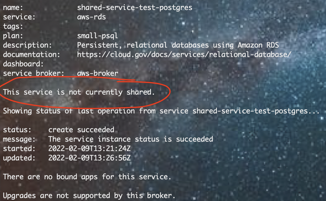 Showing details of a service that is not shared