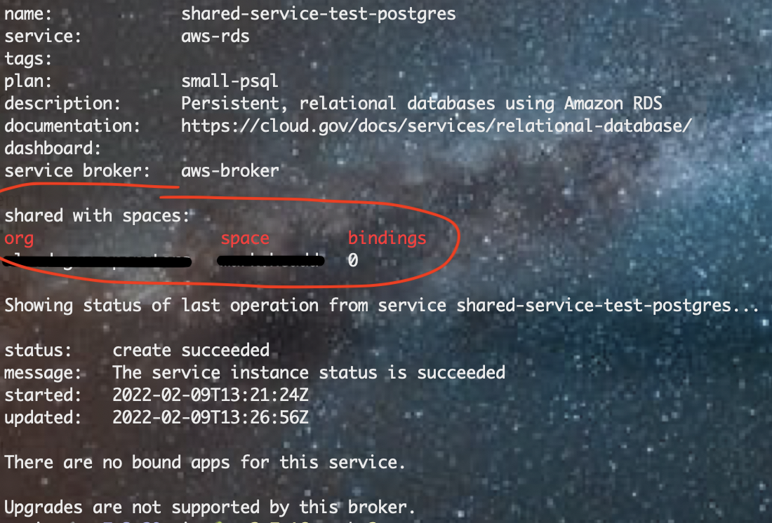 Showing details of a service that is shared